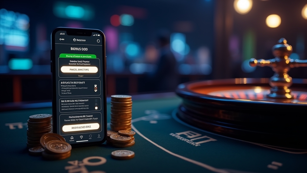 Casino-Szene mit Bonusanzeige und Promo-Code-Eingabefeld